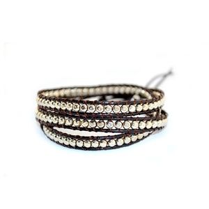 Hammered Silver 3 Wrap Bracelet Black Leather NWT
